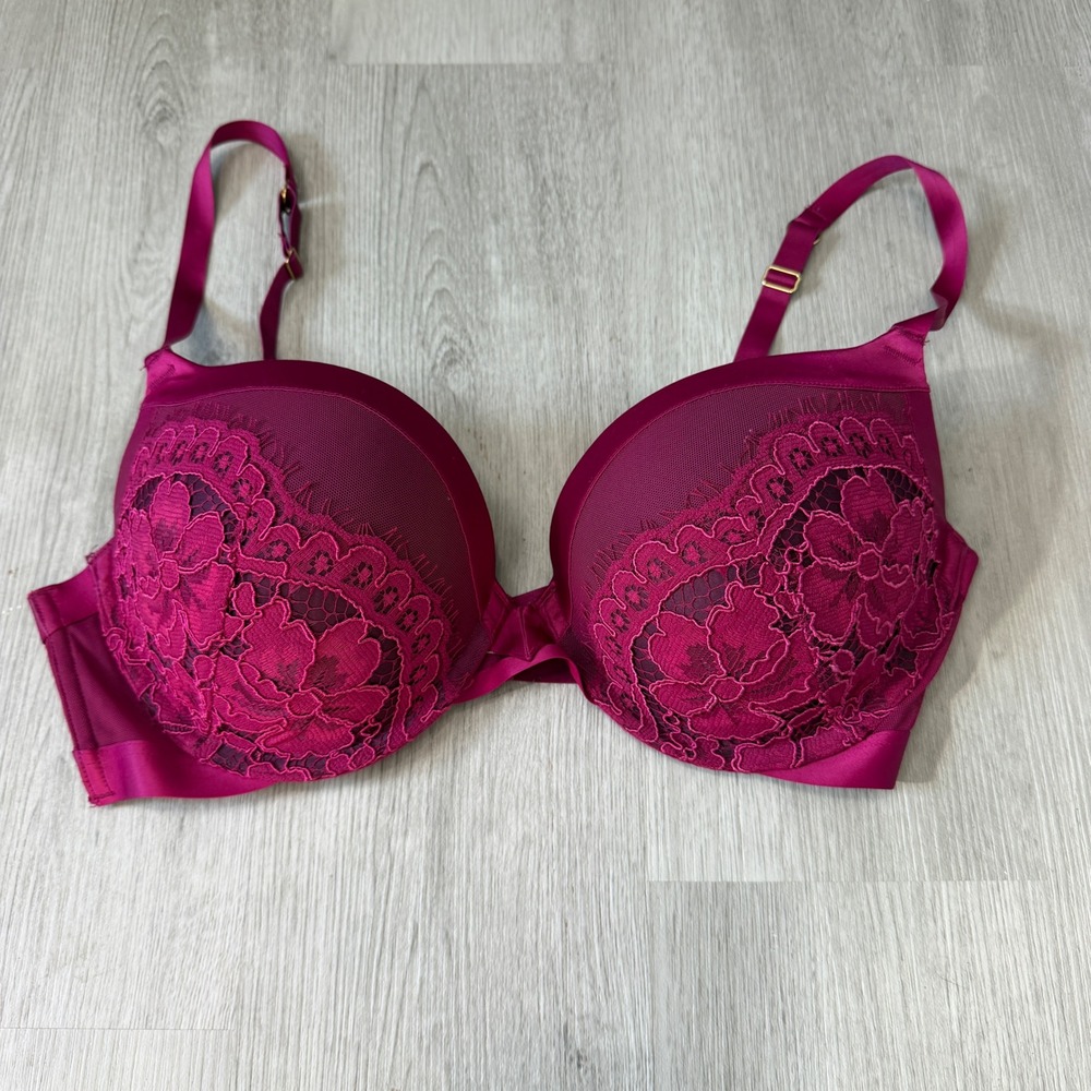Victorias Secret Very Sexy Push Up Bra 36D Magenta Pink Floral Lace Underwire